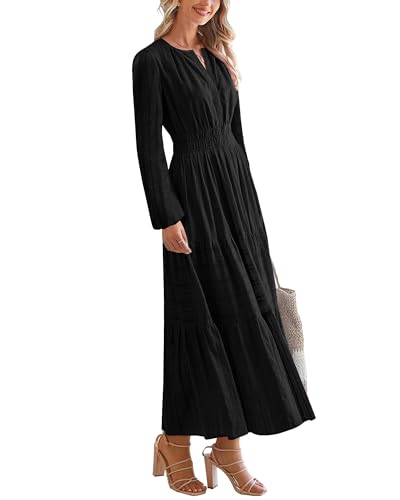 CzzzyL Nursing Fall Dresses for Women Maxi Dress with Pockets - color: Black, size: Medium