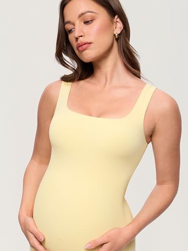 MOMANDA Maternity Jumpsuit Shorts - color: Pale Yellow - Double Lined, size: Large