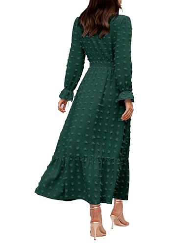 CzzzyL Women Nursing Boho Maxi Dress Swiss Dot Smocked with Pockets - color: Deepgreen, size: Medium