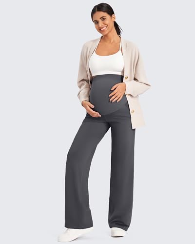 G4Free Fleece Lined Maternity Yoga Pants Winter Pregnancy Work Trousers - color: Dark Gray, size: Small
