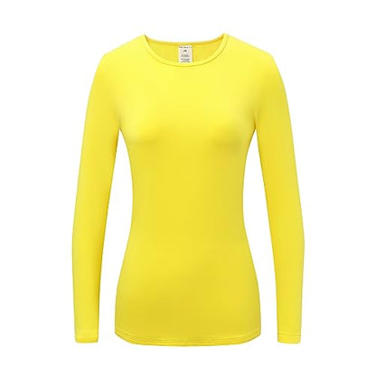 OThread & Co. Women's Long Sleeve T-Shirt Comfy Underscrub Tee Basic Stretch Layer - color: Yellow, size: Large