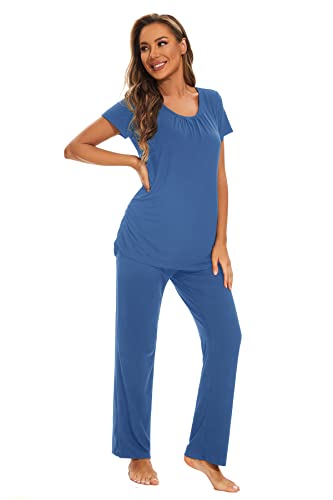 Smallshow Women's Maternity Nursing Pajamas - color: Grey Blue, size: Large