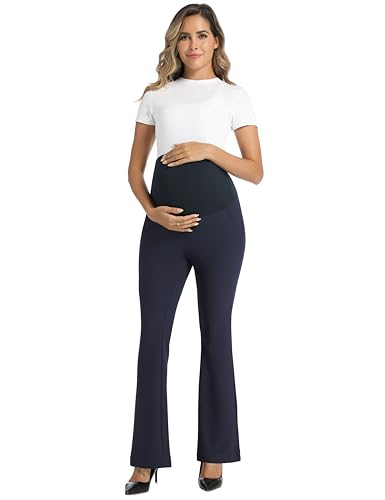 Foucome Maternity Flare Pants Stretchy Bootcut Work Dress Pants - color: Navy Blue, size: Small