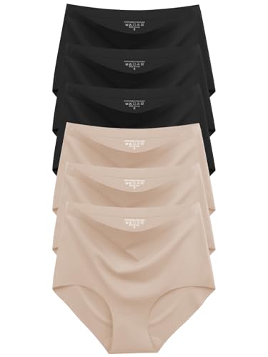 Cuweni Womens Underwear Seamless High Waisted Briefs No Show Panties 6 Pack - color: Black 3 Nude 3 6-pack, size: Small