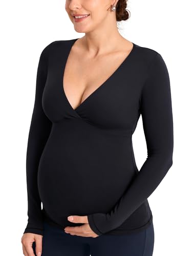 MOMANDA Crossover Maternity Nursing Tops - color: Black, size: X-Small