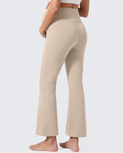 G4Free EverGoing Maternity Work Pants Pregnancy Ankle Flare Leg with Pocket - color: Light Khaki, size: Medium