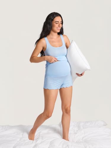 MOMANDA Modal Ribbed Maternity Lounge Shorts - color: Light Glacier, size: Small