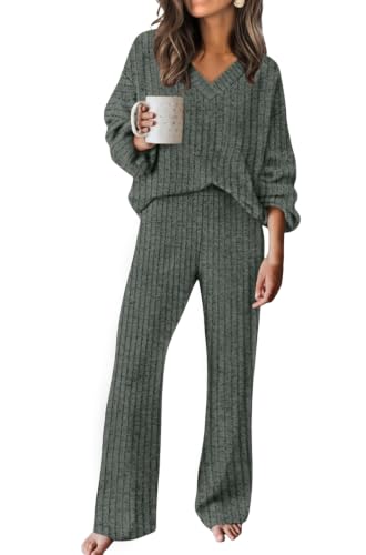 RUMIA Lounge Sets for Women Cozy Travel Matching Sweater Fall Outfits - color: Green, size: Large