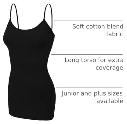 Emmalise Women's Basic Casual Long Camisole Adjustable Strap Cami Layering Top - color: 3pk - Black, Hth Charcoal, Navy, size: Small
