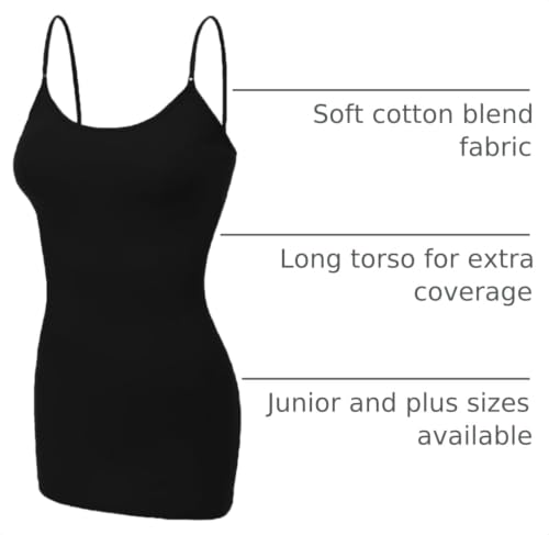 Emmalise Women's Basic Casual Long Camisole Adjustable Strap Cami Layering Top - color: 3pk - Black, Hth Charcoal, Navy, size: 3X-Large