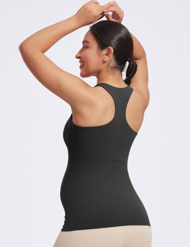 POSHDIVAH Maternity Racerback Tank Tops for Women - color: Black, size: Small
