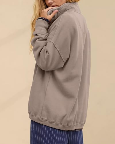Gacaky Sweatshirt for Women Oversized Henley Neck Pullover Top Fall Outfits - color: Coffeegrey, size: XX-Large