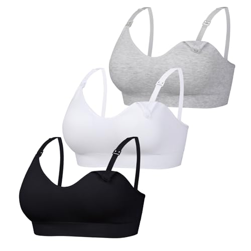 Women Seamless Nursing Bra 3 Pack Maternity Bra Breastfeeding - color: Black/White/Grey, size: X-Large