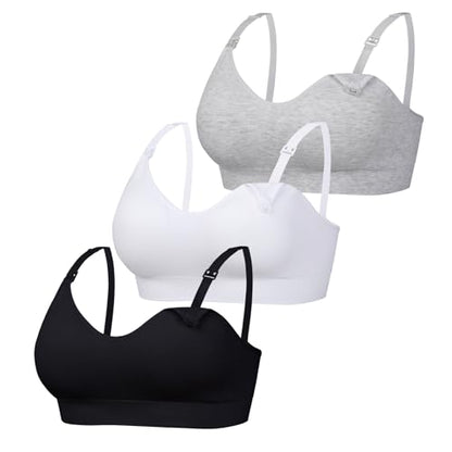 Women Seamless Nursing Bra 3 Pack Maternity Bra Breastfeeding - color: Black/White/Grey, size: Large