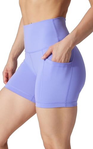 Yogalicious Womens 5”, 7” High Waisted Biker Shorts Squat Proof Workout Yoga Short 2 Pack - color: Deep Periwinkle (W/ Pocket) / Black (No Pocket) 5", size: X-Small