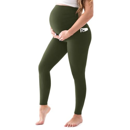 Walifrey Maternity Leggings with Pockets Over the Belly - color: Green, size: Large