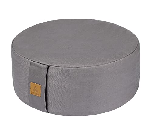 Zafu Buckwheat Meditation Cushion,D=13"/16" H=5.5",Round Zabuton Meditation Pillow,Yoga Bolster Kneeling Pillow Premium Yoga Pillow for Sitting on Floor Zippered Cotton Cover - color: Light Grey, size: 16"x16“x5"