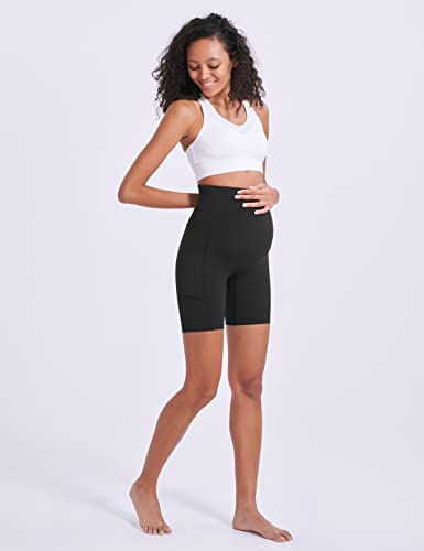 Enerful Maternity Biker Shorts with Pockets 8"/5" - color: 2pcs Black 8", size: Large