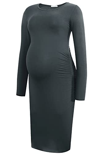 Smallshow Women's Long Sleeve Maternity Dress Ruched Pregnancy Clothes - color: Dark Grey, size: XX-Large