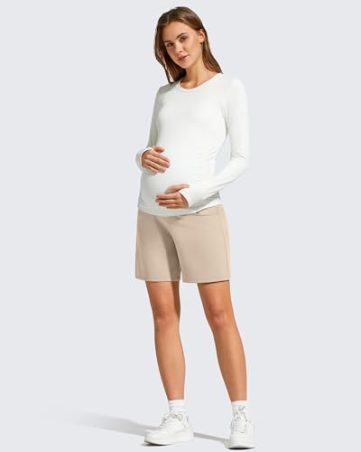 G4Free ShiftReady Maternity Shorts with Pockets Over The Belly Pregnancy Summer Casual Daily Clothes - color: Light Khaki, size: Medium