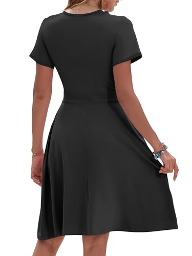 Womens Summer Floral Faux Wrap A-Line Dress with Pockets - color: Black, size: X-Small