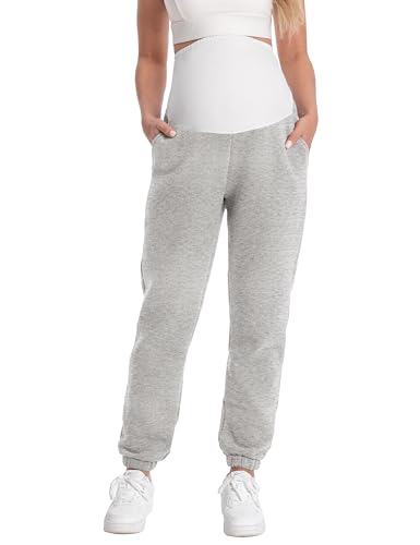 Maternity Joggers Stretchy Pregnancy Sweatpants - color: Heather Gray, size: XX-Large