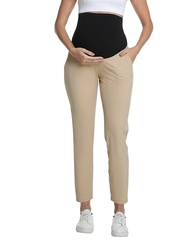 Foucome Womens Maternity Pants Over Belly Pregnancy Golf Pants - color: Khaki, size: Large