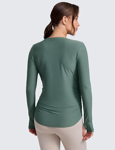 CRZ YOGA Maternity Side Ruched Tops - color: Graphite Green, size: Small