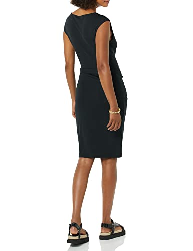 Amazon Essentials Women's Cap Sleeve Boat-Neck Faux Wrap Pleated Matte Jersey Dress - color: Black, size: Large