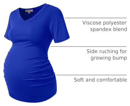 Bhome Maternity Shirt Short Sleeve Pregnancy Tshirt Side Ruched Tee Top - color: Royal Blue Vneck, size: Medium