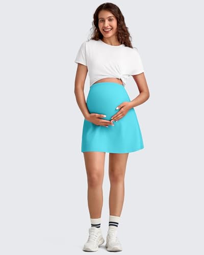 G4Free BareFeel Maternity Skirt with 2 Pockets Pregnancy Shorts Tennis Golf - color: Sky Blue, size: Large