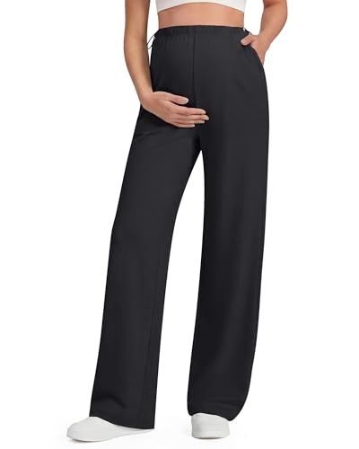 G4Free Chillwhisp Maternity Pants Lightweight with Adjustable Waisted Pregnancy Wide Leg Trousers Summer - color: Black, size: Small Tall