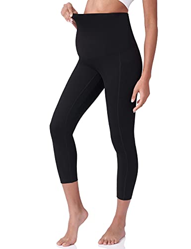 POSHDIVAH Maternity Capri Leggings with Pockets Pregnancy Workout Pants - color: Black, size: Medium