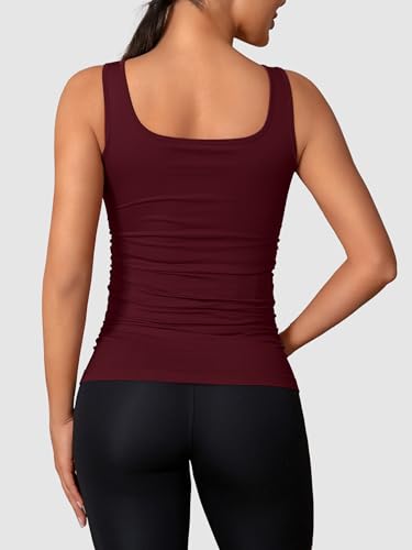 ATTRACO Maternity Tank Tops Seamless Side Ruche Sleeveless Pregnancy Basic Shirt with Built in Bra - color: Wine, size: Medium