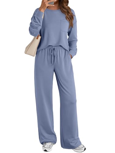 AUTOMET Womens Sweatsuits 2 Piece Lounge Matching Sweat Sets Fall Outfits - color: Blue, size: X-Large