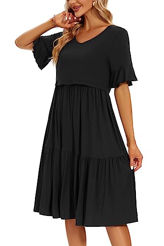 Smallshow Women's Ruffle Maternity Nursing Dress - color: Black, size: Small