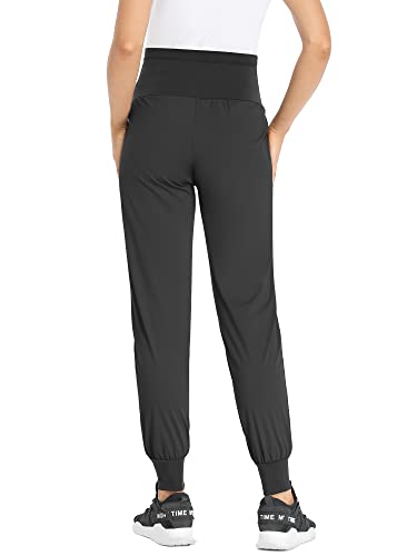 POSHGLAM Women's Maternity Joggers Casual Quick-Dry Active Pregnancy Scrub Pants - color: Black, size: Medium
