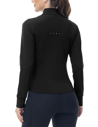 BGOWATU Women's Workout Athletic Jacket Zip Up Running Jackets Thumb Hole - color: Black, size: XX-Large