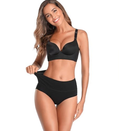 Womens Cotton Underwear High Waisted Full Coverage Briefs Ladies Panties - color: Black, 5-pack, size: XX-Large