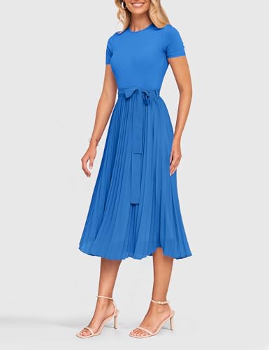 ZESICA Women's 2026 Summer Short Sleeve Knit Midi Dresses - color: Cobalt Blue, size: Medium