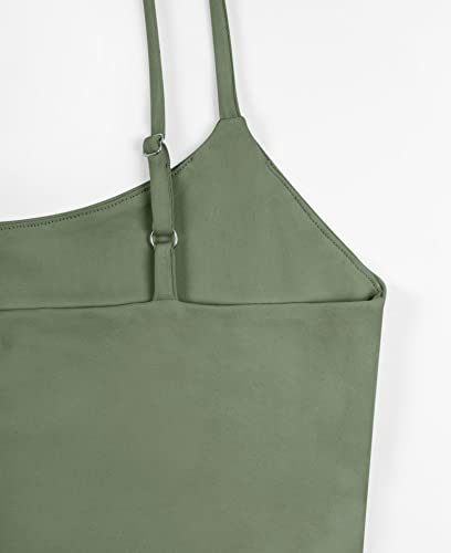 REORIA Women's Sexy Adjustable Spaghetti Strap Double Lined Seamless Camisole Tank Yoga Crop Tops - color: Olive Green, size: Medium