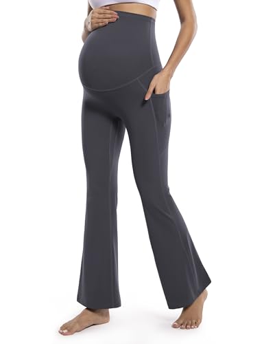 POSHDIVAH Maternity Flare Leggings with Pockets - color: Grey, size: Small