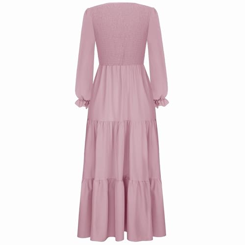 CzzzyL Women's Nursing Dress Smocked Bodice Ruched Midi with Pockets - color: Pink, size: Medium