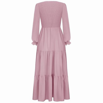 CzzzyL Women's Nursing Dress Smocked Bodice Ruched Midi with Pockets - color: Pink, size: Medium