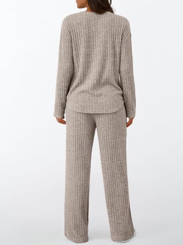 LILLUSORY Women's 2 Piece Matching Lounge Sets 2026 Trendy Fall Outfits - color: Camel, size: Small