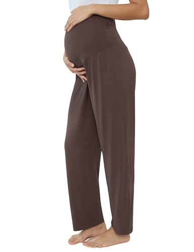 Joyaria Bamboo Viscose Maternity Sweatpants Over Belly Lounge Pants - color: Chocolate, size: Small