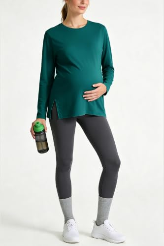 Women's Maternity Shirts Short Sleeve Split Hem Pregnancy Tops Clothes - color: Emerald Green, size: Medium