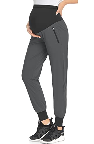 POSHGLAM Women's Maternity Joggers Casual Quick-Dry Active Pregnancy Scrub Pants - color: Pewter, size: Large