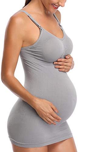 Womens Nursing Tank Tops Built in Bra for Breastfeeding Maternity Camisole Brasieres - color: Black Grey White, size: Medium