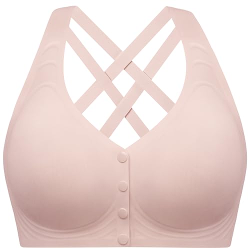 Angelhood Front Closure Racerback Jelly Bras for Women No Underwire - color: Pink, size: Small